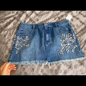 NWT FREE PEOPLE DENIM SKIRT W RHINESTONES